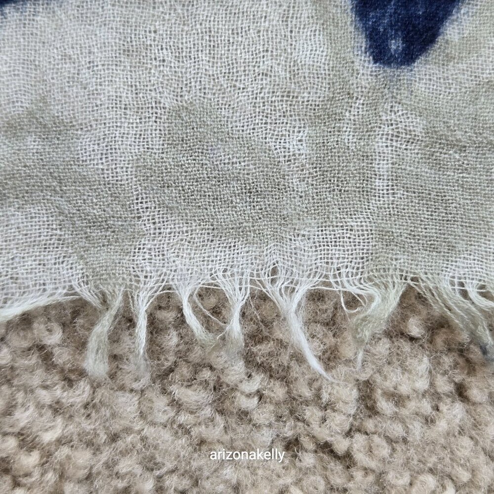 The Cashmere Project Floral Cashmere Scarf Blue Grey Ivory - Picture 4 of 9